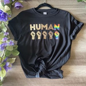 HUMAN graphic t-shirt.